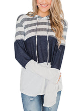 Women Christmas Elk Stripe Patchwork Casual Long Sleeve Drawstring Hoodies