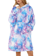 Women's Starry Sky Tie Dye Oversized Reversible Fleece Blanket Hoodie with Pocket