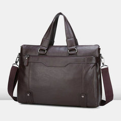 Men's 14" Vintage PU Leather Laptop Messenger Bag - Crossbody Shoulder Briefcase