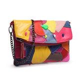 Women Genuine Leather Patchwork Stitching Crossbody Bag Vintage Shoulder Bags