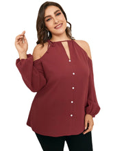 Plus Size Cold Shoulder Cut Out Tie-up Design Long Sleeves Blouse