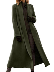 Women Warm Solid Color Lapel Longline Coats With Pocket