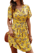 Cross Wrap Floral Print Bandage Short Sleeve Dress