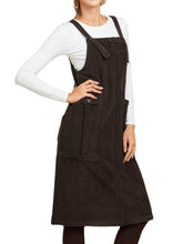 Women Corduroy Vintage Solid Pocket Sleeveless Button Strap MIdi Dress