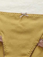 Plus Size Women's Ribbed Lace Trim Bow Cotton Panties - Cozy & Comfortable