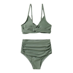 Women's Swimwear Bikini 2 Piece Normal Swimsuit High Waist Slim Sexy High Waisted Solid Color Leopard Print Leopard Mei Hong Black Purple Green Bathing Suits Sexy Active Basic