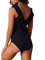 Women's Swimwear One Piece Normal Swimsuit Ruffle Solid Color Striped Black Pink Bodysuit Bathing Suits Sports Beach Wear Summer