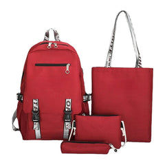 Women's 4PCS Backpack with USB Charging - Multifunctional School Bag