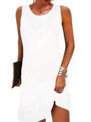 Women's Sleeveless Pure Color Slim Crew Neck Simple Split Dress