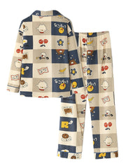 Women's Cotton Plaid Pajama Set - Funny Print, Long Sleeve, Elastic Waist, Two-Piece Homewear
