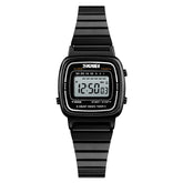 Small Dial Digital Watch Stainless Steel Stopwatch Women Watches