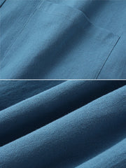 Women 100% Cotton Solid Color Button Front Business Thin All-Match Blazer With Pocket