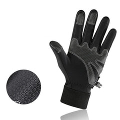 Leather Bike Gloves Fleece Touchscreen Full Finger Sports Gloves Waterproof Windproof Skiing Hiking Outdoor Golves