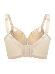 Plus Size Lace Jacquard Gather Full Coverage Push Up Bra,Milk Yellow