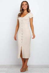 Short Sleeve Crew Neck Stretch Buttons Bodycon Dress For Women