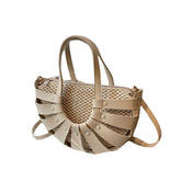 Women PU Leather Rivet Large Capacity Hollow Simple Handbag Shoulder Bag Crossbody Bags Straw