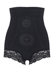 Women Hip Lifting Lace Trim Antibacterial Breathable High Waist Belly Shaping Panties