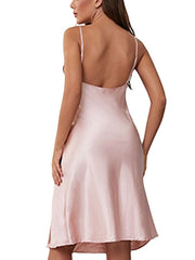 Women's Sexy Backless Sheath Slip Dress - Knee Length, Solid Color, Party Ready