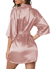 Women's Satin V-Neck Sheath Sweater Dress - Elegant Tassel Mini for Formal or Lounge Wear