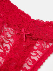 Plus Size Women Lace Solid Color Thong Low Rise Underwear
