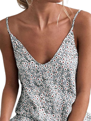 Women's V Neck Sleeveless Floral Ruffle Stylish Loose Dress