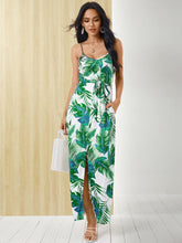 Tropical High Slit Backless Belt V-neck Summer Sleeveless Dress