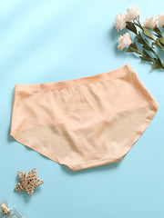 1Pcs Women Ice Silk Seamless Pure Color Cotton Cozy Breathable Mid Waist Panties - Multi