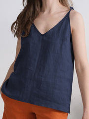 Solid Bowknot Shoulder Strap Cami For Women