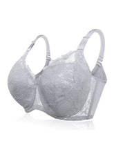 Plus Size Lace Jacquard Gather Full Coverage Push Up Bra, Grey