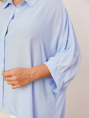 Plus Size Women Lapel High Low Asymmetrical 3/4 Sleeve Casual Longline Shirts