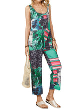 Flower Plants Geometric Print Strap Sleeveless Jumpsuit With Pocket