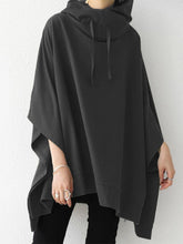 Women Solid Color Turtleneck Collar Dolman Sleeveless Retro Hooded Sweatshirt