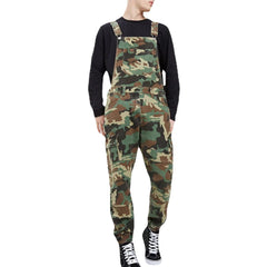 Mens Camo Printed Ankle Lenght Elastic Casual Jumpsuits Suspenders Pants