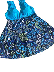 Women's Swimwear One Piece Monokini Bathing Suits Normal Swimsuit Open Back Printing High Waisted Lines / Waves Blue Purple Strap Bathing Suits New Vacation Fashion / Modern