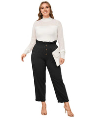 Plus Size Button Design Shirring Roll Pants