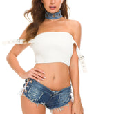 Stylish Casual Hotties' Low-Waist Denim Mini Shorts With Knotted Band