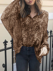 Leopard Print Lapel Collar Long Sleeve Button Daily Casual Blouse For Women