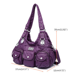 Women Casual Large Capacity PU Leather Shoulder Bag Multi-Pockets Crossbody