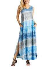 Women‘s Sleeveless Tie Dye Casual Split Comfortable Long Dress