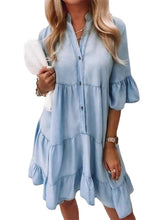 Women's V-Neck Denim Midi Shirt Dress - Half Sleeve, Casual Summer Wear