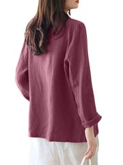 100% Cotton Lapel Business Casual Blazer with Front Pockets for Women