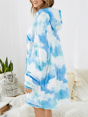 Women's Reversible Sky Print Blanket Hoodie with Pouch Pocket - Warm, Oversized Homewear