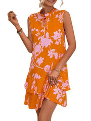 Women's Casual Dress Tank Dress Print Dress Floral Layered Print V Neck Mini Dress Active Fashion Outdoor Daily Sleeveless Regular Fit Fuchsia Orange Spring Summer