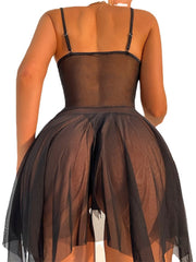 Women's Cozy Lace Backless Mini Dress - Solid Color Strap Lounge Wear