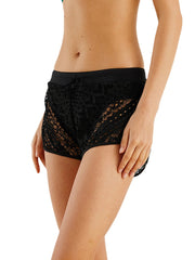 Women Hollow Lace Breathable Black Bikini Swimming Boyshorts
