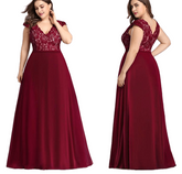 Elegant Burgundy A-Line Sleeveless Lace Dress - Sheseelady