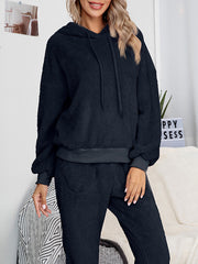 Women's Fleece Pullover Hoodie & Jogger Pajama Set - Cozy Solid Color Loungewear