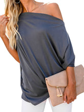 Women Off Shoulder Pleated Solid Color Loose Shirts