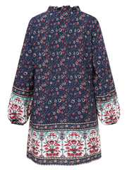 V-Neck Floral Printed Elastic Cuff Leisure Bohemian Dress For Women