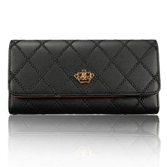 Women Quilted Crown Long Wallet Girls Candy Color Purse Card Holder Coin Bags